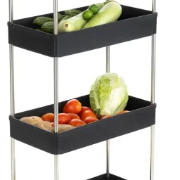 4 Stand Multipurpose Fruit & Vegetable Kitchen Trolley Onion Potato Rack Plastic, Steel Kitchen Trolley-image-66