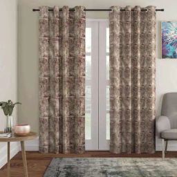 eric london Brown Polyester abstract 7ft Blackout Eyelet Door Curtains (Pack of 2)-picture-12