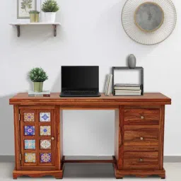 mudramark from pepperfry Siramika Sheesham Wood Writing Table In Honey Oak Finish-picture-25