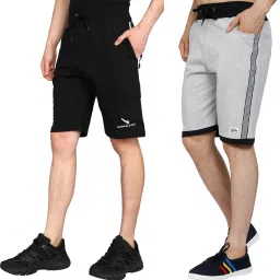 Pack of 2 Self Design Men Black, Silver Regular Shorts-image-64