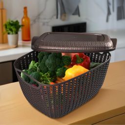 M 30 Plastic Basket for Storage Vegetables and Fruits with Lid | Brown Plastic Fruit & Vegetable Basket-image-38
