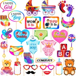 30 Pcs Baby Shower Props for Photoshoot,Photo Booth Decorations for Mom to Be Photo Booth Board-image-39