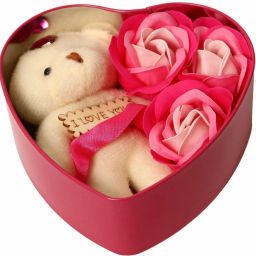 Valentine Day Heart Shape Box with Rose Love Couple Gift For Boy|Girl|Girlfriend|Boyfriend Lover Birthday|Anniversary Teddy Figurine Decorative Decorative Showpiece-11 cm-5