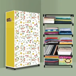 5 Shelf Foldable Collapsible Wardrobe Storage Organizer Almirah Cloth Rack Carbon Steel Collapsible Wardrobe-image-29