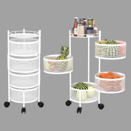 Pack of 2 Rotating 4-Tier Multipurpose Storage Rack Trolley with Wheels | White Iron Kitchen Trolley-image-61