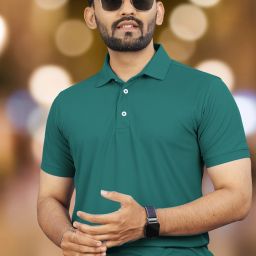 Men Solid Polo Neck Polyester Green T-Shirt-image-1