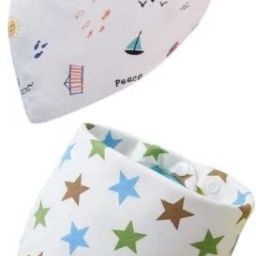Baby Triangular Cotton Bibs Closure for 0 to 3 Years Pack Of 2(Whale Pentagram)-26