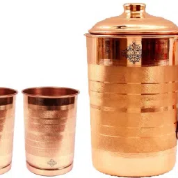 Pure Copper Set of 1 Jug 1300 ML with 2 Glass Tumbler 300 ML Each,Drinkware Jug Glass Set-picture-10