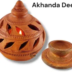 MITTI KA AKHAND DEEP/PUJA LAMP/OIL LAMP/DIYA WITH DHAKAN/NIGHT LAMP/diwali diyas Ceramic Table Diya Set-image-11
