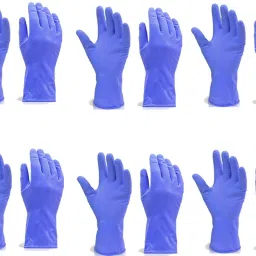 Flock line Reusable Rubber Hand Gloves (Blue) - 6pc Wet and Dry Glove Set-15
