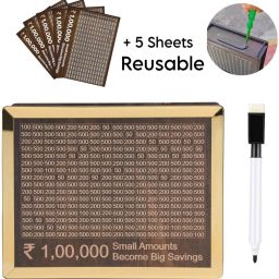 Golden Money/Piggy Bank REUSABLE +5 SHEET for Savings Challenge Box 1,00,000 Coin Bank-picture-23