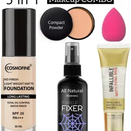 Makeup Combo Kit, Face Makeup Combo of Foundation + Fixer + Primer + Compact + Sponge-16