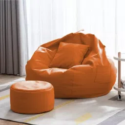 XXXL Bean Bag with Footrest and Cushion Ready To Use Faux Leather Teardrop Bean Bag With Bean Filling-22