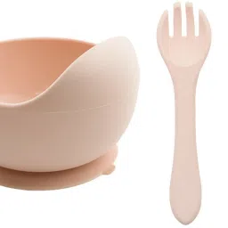 Baby Feeding Bowl , Spoon & Fork Set with Suction Base Made of 100% BPA Free - Silicone-10