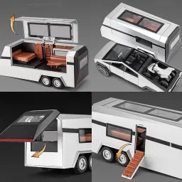 funablo 1:32 Scale Die-Cast CyberrTruck Pick-Up Trailer with 6 Openable Doors Pull Back image 4