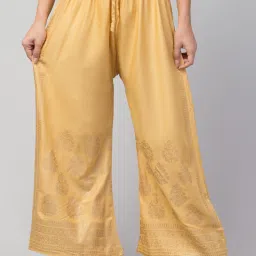 Women Regular Fit Gold Viscose Rayon Trousers-image-21