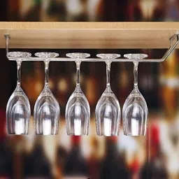 Wine Glass Rack/Holder Upside Down Glass Hanging Organizer for Pubs/Kitchen/Bars - (Single Line - Large) Stainless Steel Wine Rack-image-69