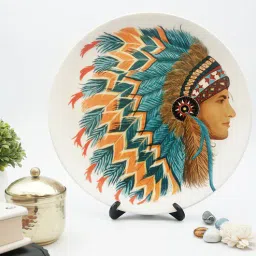 kolorobia Green Ceramic Dauntless Red Indians Decorative Plate Showpiece-picture-13