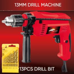 700 WATT 13MM HAMMER DRILL MACHINE Heavy Duty Forward/Reverse Rotation WITH 13PCS DRILL BIT SET Pistol Grip Drill-2