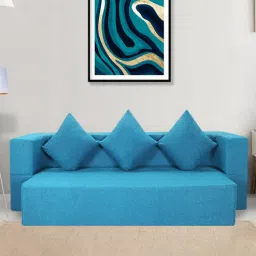 seventh heaven Rest Mantra 10 Inch PU Foam (72x44) 3 Seater Sofa Cum Mattress In Sky Blue Colour-picture-27