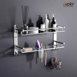 4 in 1 Multipurpose Stainless Steel Bathroom Shelf for Wall | Soap Holder SILVER Towel Holder-image-43