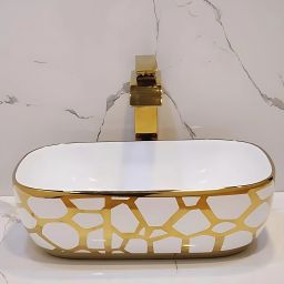 Premium Designer Table Top Counter Top Golden Wash Basin Gold Ceramic Wash Basin 2301J(L45xW33xH13.5Cm) Very Stylish Bathroom Golden Ceramic Wash Basin Table Top Basin-image-10