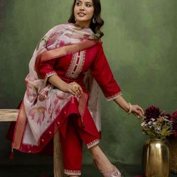 vredevogel Embroidered Kurta, Trouser/Pant & Dupatta Set-picture-8