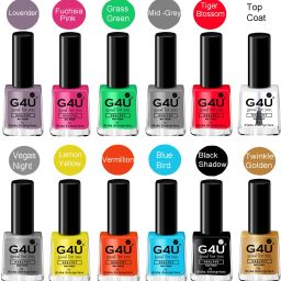 Nail Paint Combo Quick Dry Healthy Nail Paint and Ideal Gift for Her 8 Ml Each Lavender, Vermilion, Fuchsia Pink, Yellow, Night Black, Vegas Night, Top Coat, Twinkle Golden, Green Grass, Mid-Grey, Forever Blue-image-6