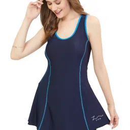4-Way Lycra Swimsuit: with Attached Cycling Shorts & Padded with Lining Printed Women Swim-dress Blue Swimsuit-78
