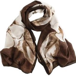 Floral Print Cotton Blend Women Brown Fancy Scarf, Scarf, Stole-image-18