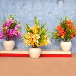 Artificial Plant For Home/Offi0ce Table Decoration or Gift ( Pack of 3, 7inch) Bonsai Wild Artificial Plant with Pot-image-0