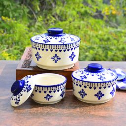Ceramic Serving Bowl with Lid ( Set of 3, Blue, 900 ml, 500 ml, 300 ml ) |-image-78