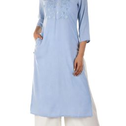Women Embroidered Viscose Rayon Straight Kurta-image-95