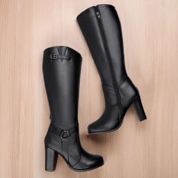 9 Cm High Heel Height Increasing Faux Leather, Casual Formal Slipon Knee Boot Boots For Women-image-95