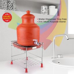 Utensil Kitchen Rack three in one matka stand with plastic tray glass stand (pack of 1) Steel-image-26