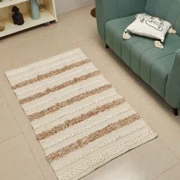jutie pie Beige Shag 3 X 5 Cotton Hand Woven Carpet-picture-24