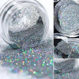 SILVER HOLOGRAPHICS GLITTER FOR NAIL ART AND EYE SHADOW MAKEUP 10 GM JAR-image-29