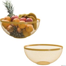 2 Pcs Metal Mesh Fruits & Vegetables Basket Bowl | Golden Iron Fruit & Vegetable Basket-image-46