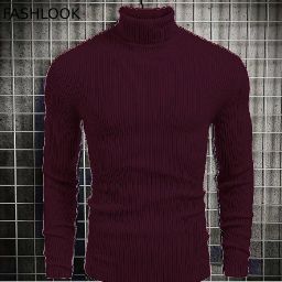 Men Solid High Neck Maroon Sweater-picture-6