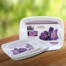 Plastic Nested Serving Tray Set for Serving Snacks|Tea|Set of 3|White Tray-16