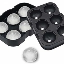 shopping & mart flexible silicone spherical 6 Round ice ball maker mold with lid 18 X 7 X 7 cm Black Silicone Ice Ball Tray image 3