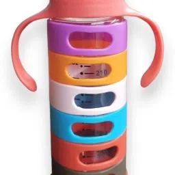 High Borosilicate Glass Feeding Bottle with Silicon Cover for Baby 240ML Feeder - 240 ml-image-4