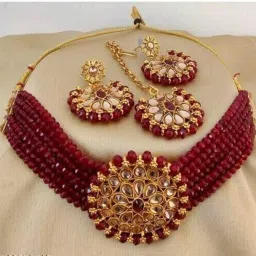 Alloy Gold-plated Maroon, Gold Jewel Set-image-21