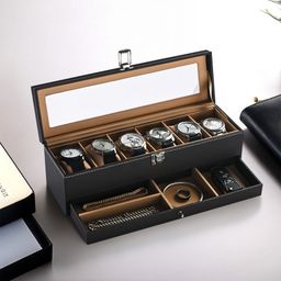 kuber industries Premium Faux Leather 6 Slots Wrist Watch Organiser | Brown & Golden Watch Box-picture-9