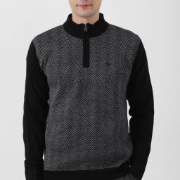 Men Colorblock High Neck Grey Sweater-image-37