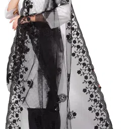 Net Embroidered Black Women Dupatta-image-92