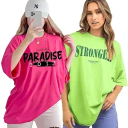 Pack of 2 Women Printed Round Neck Cotton Blend Multicolor T-Shirt-image-119