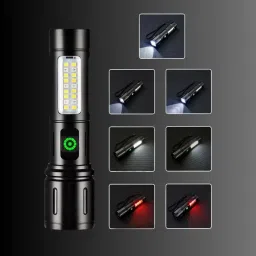 mz 603 (RECHAREABLE LED TORCH) Zoomable 6 Modes XPE+COB Light Torch image 3