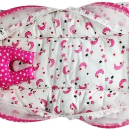 buli-wear Polyester Infants Washable Buli Wear Super Soft , Cotton Baby Mattress with Net - Bedding Set (0-6 Months ,Pink Dot) Mosquito Net image 3