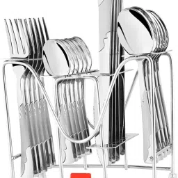 by FnS Creta (6 Spoon, 6 Fork, 6 Knife, 6 Tea Spoon and one Stand) Stainless Steel Cutlery Set-3